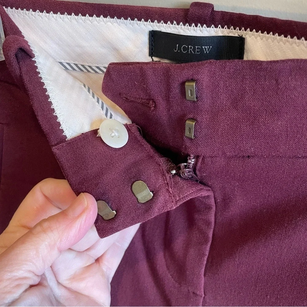 J. Crew Teddie Maroon Burgundy Cropped Stretch Work Business Casual Y2K Pants